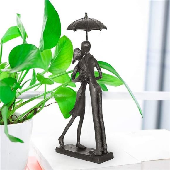 Affectionate Couple Art Iron Sculpture, Passionate Love Statue Romantic Metal - Picture 3 of 6